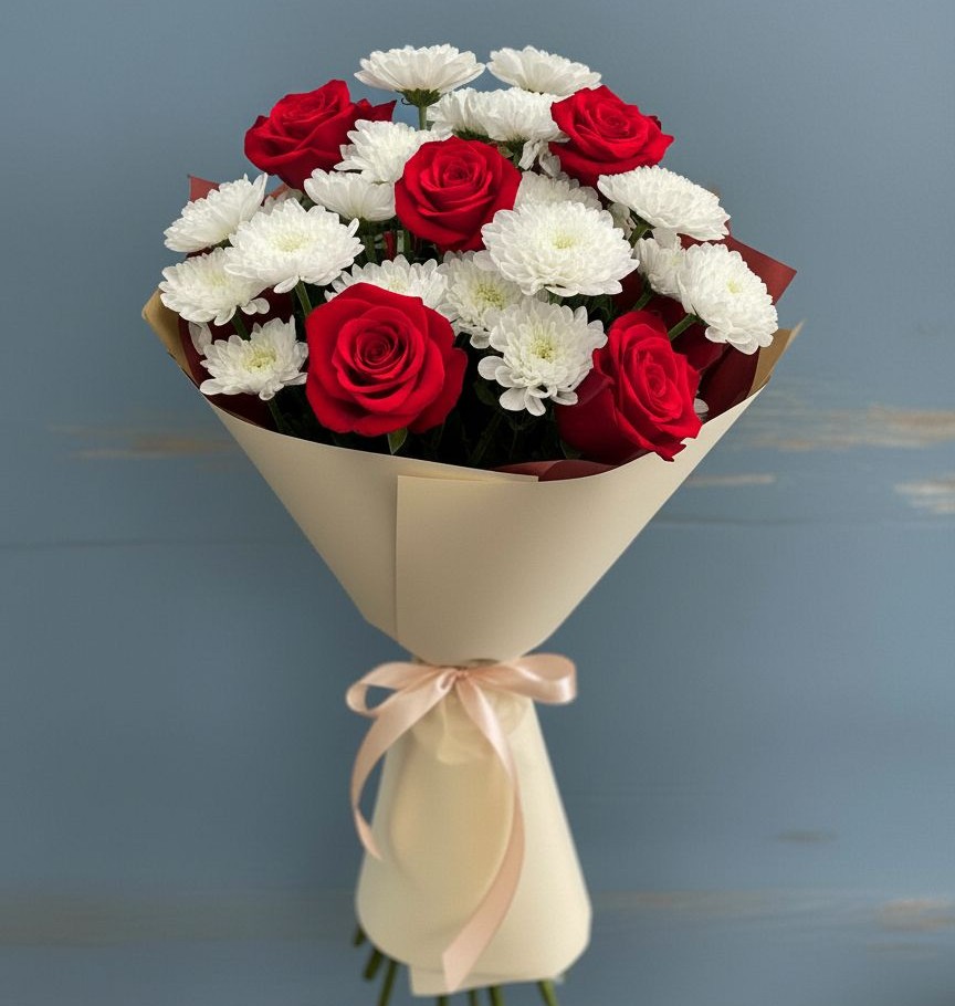 Букет цветов из: Розы и Хризантемы в Нечаевке