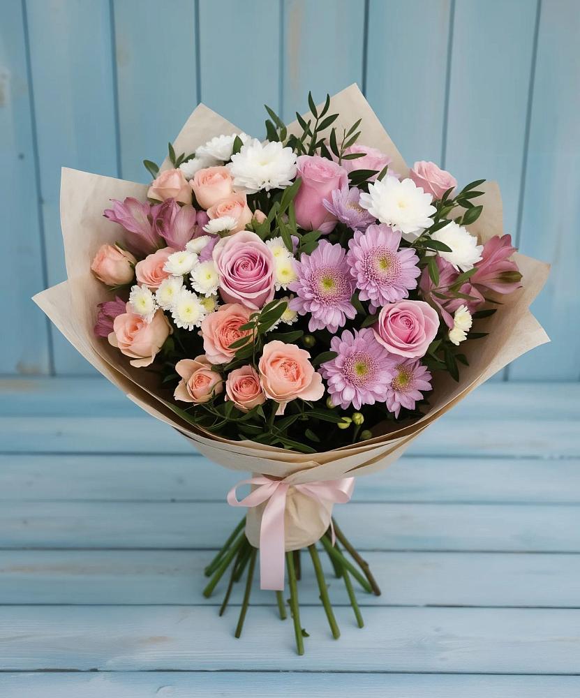 Букет цветов из: Хризантемы, Розы и Альстромерии в Нечаевке