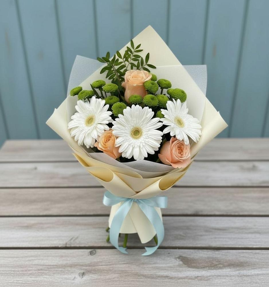 Букет цветов из: Герберы, Розы и Хризантемы в Нечаевке