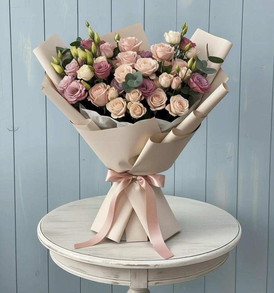 Букет цветов из: Розы и Лизиантусы в Нечаевке