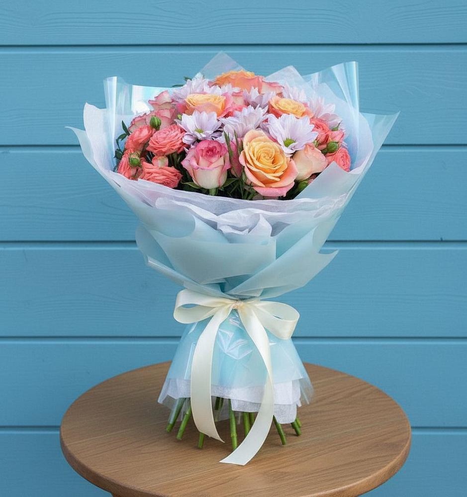 Букет цветов из: Хризантемы и Розы в Нечаевке