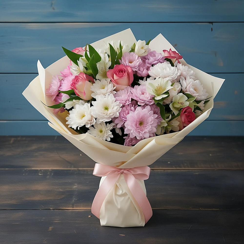 Букет цветов из: Хризантемы, Альстромерии и Розы в Нечаевке